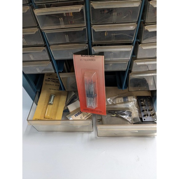 Vintage Metal Bin Screw/ Tool Box Filled With Vintage Transistor Resistors/Parts - Picture 12 of 16